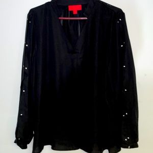 Jennifer Lopez black open long sleeve casual dress blouse